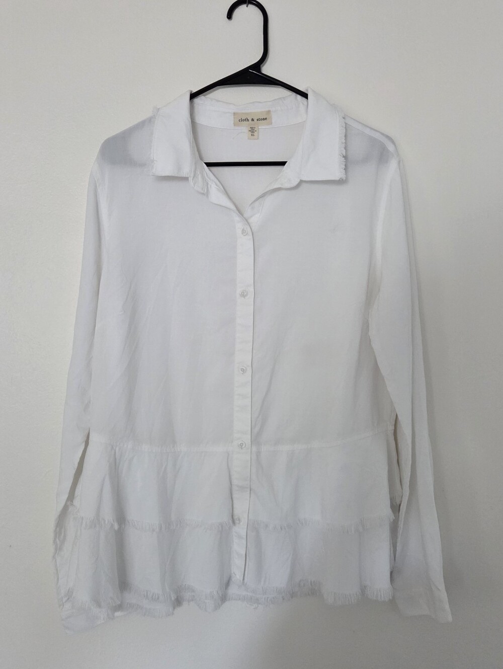Cloth And Stone White Tiered Button-Front Blouse Double Peplum Size XL